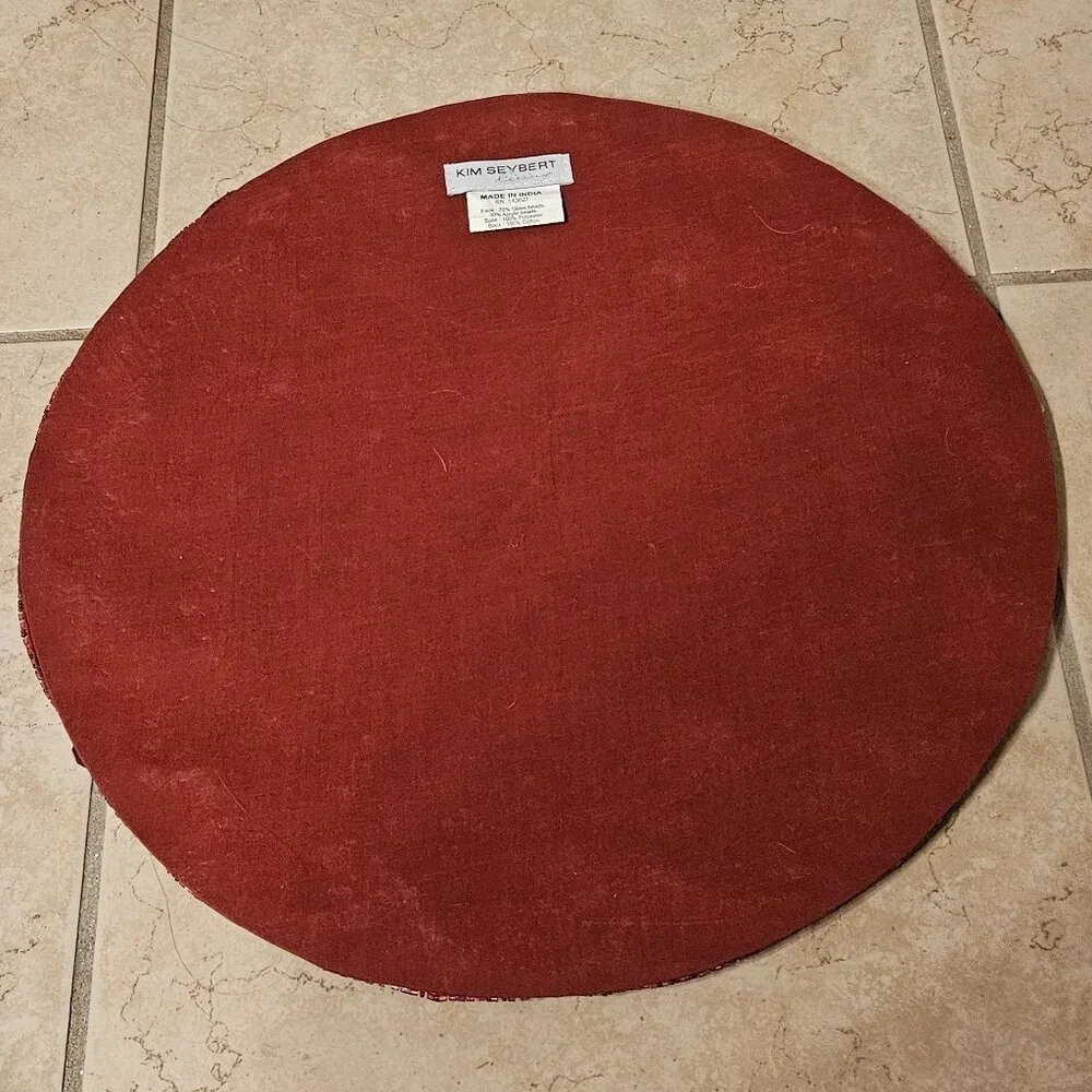 KIM SEYBERT RED SCROLL SCALLOP CHRISTMAS CRYSTAL PLACEMAT CHARGER CENTERPIECE